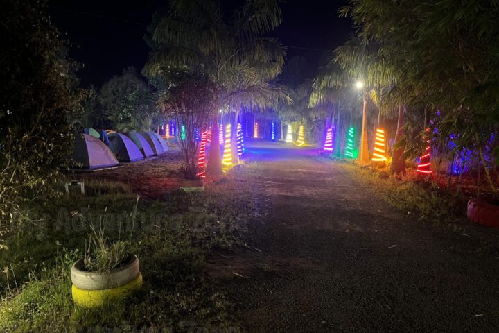 My Adventure Zone Night time Camping tent area lights ananthagiri hills camping
