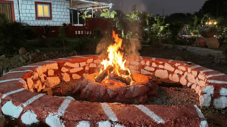 The cozy campfire place near the farmhouse stay at My Adventure Zone in Ananthagiri Hills.