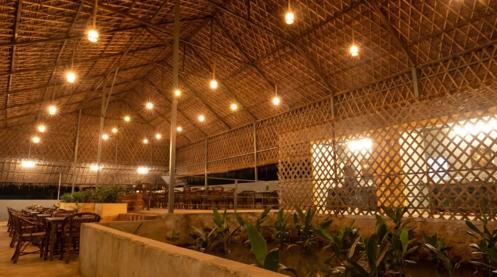 The spacious outdoor dining hall area at the lakeside camping site of My Adventure Zone.