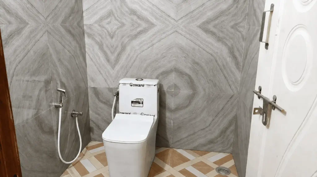 A clean and modern farmhouse washroom facility at My Adventure Zone.