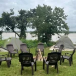 The scenic lakeside camping area for guests at the My Adventure Zone adventure tours property Luxury Lakeside Camping Near Ananthagiri Hills.