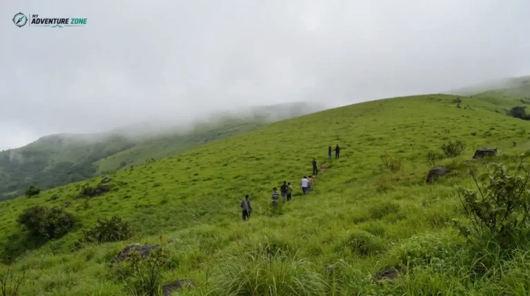 dventure seekers hiking along the scenic Ananthagiri Hills trekking trails during a My Adventure Zone outdoor tour.