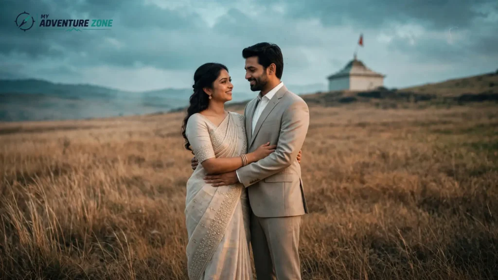 Couples camping near Hyderabad with romantic photoshoot views at Ananthagiri Hills grasslands
